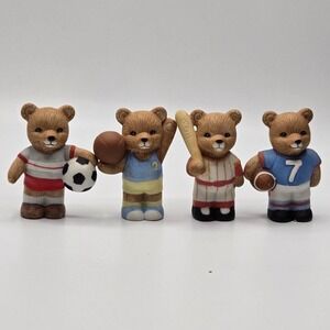 VINTAGE HOMCO HOME INTERIOR #1408 SET OF 4 SPORT TEDDY BEARS EUC